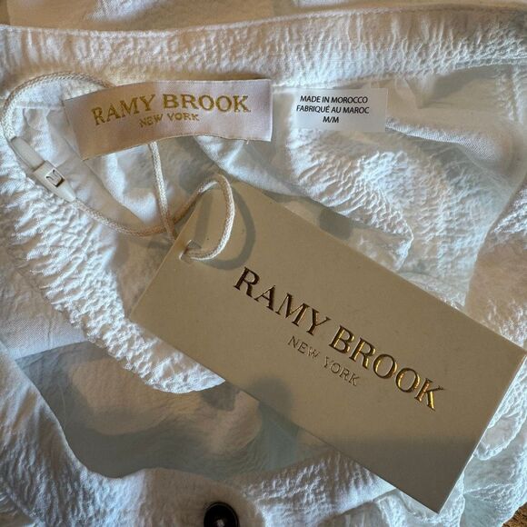 NWT Ramy Brook Yucca Button Through Trapeze Dress Medium White Ivory Seersucker - Picture 9 of 9